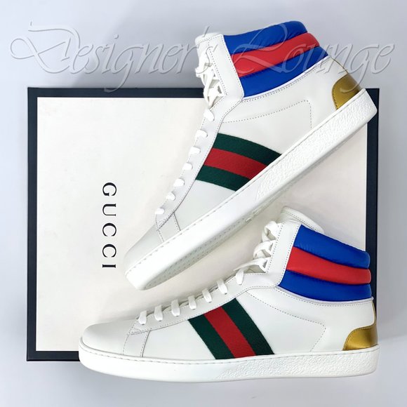 Gucci Men Ace Sneakers , White Leather, Size G 8.5 / US 9.5